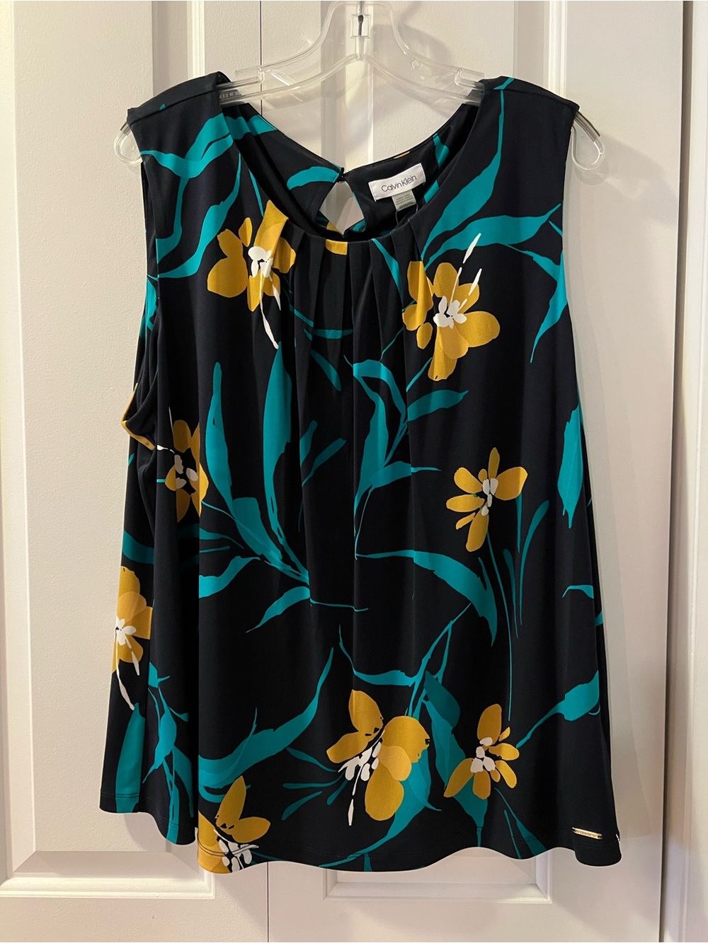 Calvin Klein Black Floral Sleeveless Camisole - Teal & Mustard 2X NWT